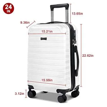 Feybaul Medium Luggage with Wheels - PC+ABS, TSA Lock, 24 Inch, White