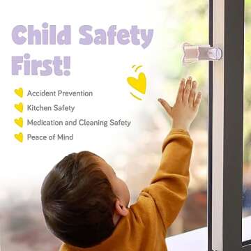 Child Safety Locks for Cabinets and Drawers, Sliding Door Lock, Easy-to-Install Cabinet Locks for Babies, Baby Cabinet Safety Latches, Set of 2, White - Ashtonbee (Pack of 2)