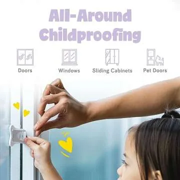 Child Safety Locks for Cabinets and Drawers, Sliding Door Lock, Easy-to-Install Cabinet Locks for Babies, Baby Cabinet Safety Latches, Set of 2, White - Ashtonbee (Pack of 2)