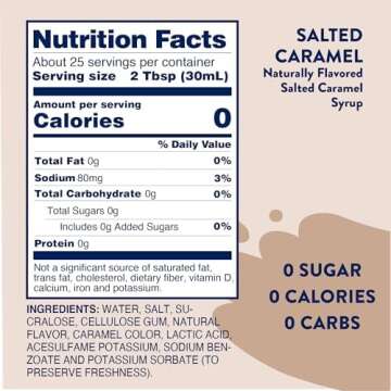 Jordan's Skinny Syrups Sugar Free Coffee Syrup, Salted Caramel Flavor Drink Mix, Zero Calorie Flavoring for Chai Latte, Protein Shake, Food & More, Gluten Free, Keto Friendly, 25.4 Fl Oz, (Pack of 6)