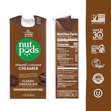 nutpods Classic Chocolate Unsweetened Dairy-Free Creamer, Made from Almonds and Coconuts, Whole30, K...