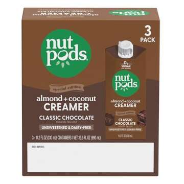 nutpods Classic Chocolate Unsweetened Dairy-Free Creamer, Made from Almonds and Coconuts, Whole30, Keto, Gluten Free, Non-GMO, Vegan, Kosher (3-Pack)