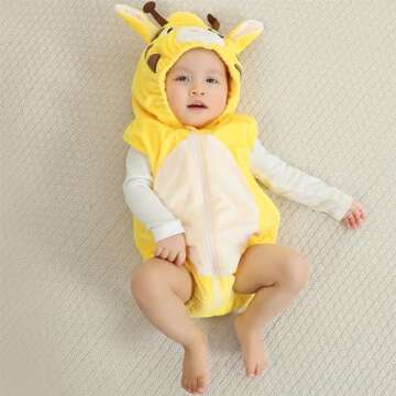 Unisex Baby Animals Hooded Romper for Newborn Christmas Halloween Outfits,Toddler Boy Girl Front Zip Sleeveless Cosplay Costume Giraffe Jumpsuit 18-24months