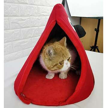 Petgrow Novelty Cat Bed House Decorative Fish Shaped Large Size, Cozy Comfy Pet Bed Cave for Cats Small Dogs,Kitten Puppy Cute Bed Cuddle,Red