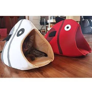 Petgrow Novelty Cat Bed House Decorative Fish Shaped Large Size, Cozy Comfy Pet Bed Cave for Cats Small Dogs,Kitten Puppy Cute Bed Cuddle,Red