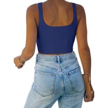 REORIA Women's Summer Sexy Basic Sleeveless Square Neck Fitted Seamless Yoga Cropped Tank Cute Crop ...