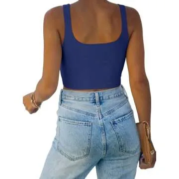REORIA Women's Summer Sexy Basic Sleeveless Square Neck Fitted Seamless Yoga Cropped Tank Cute Crop ...
