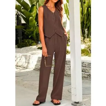 KIRUNDO Women's Summer Chic V Neck Crop Vest Blazer Set