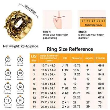 U7 Men's Punk Animal Signet Ring 18K Gold Plated Vintage Enamel Black Retro Tiger Head Ring -Size 7