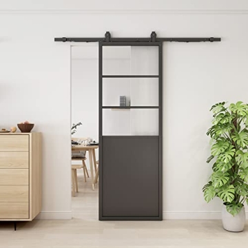 JUBEST 30in x 84in Modern French Glass Sliding Barn Door - Elegant & Space-Saving