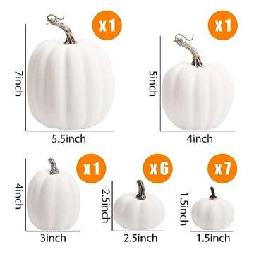 DomeStar 16PCS Artificial White Pumpkins, Assorted Sizes Fake Faux Rustic Harvest Farmhouse Pumpkins...