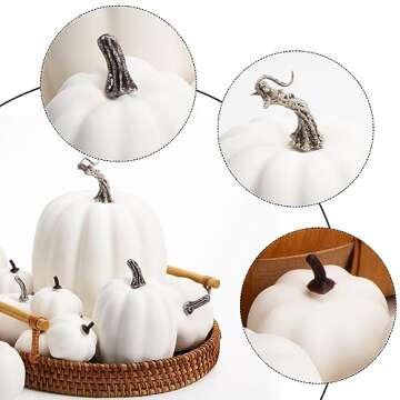 DomeStar 16PCS Artificial White Pumpkins, Assorted Sizes Fake Faux Rustic Harvest Farmhouse Pumpkins for Halloween Thanksgiving Fall Autumn Season Decorations