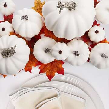 DomeStar 16PCS Artificial White Pumpkins, Assorted Sizes Fake Faux Rustic Harvest Farmhouse Pumpkins for Halloween Thanksgiving Fall Autumn Season Decorations