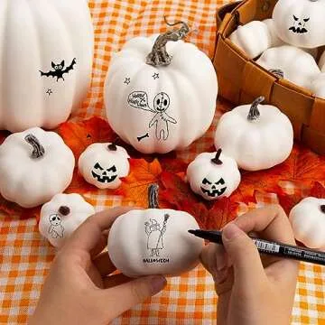 DomeStar 16PCS Artificial White Pumpkins, Assorted Sizes Fake Faux Rustic Harvest Farmhouse Pumpkins for Halloween Thanksgiving Fall Autumn Season Decorations