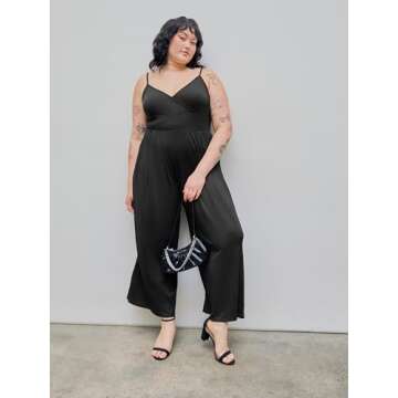 CIDER Plus Size Jumpsuits For Curvy Women V Neck Sleeveless Spaghettis Strap Wide Leg Overalls Casua...