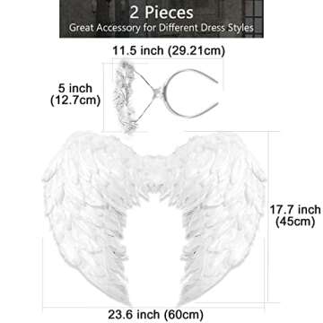 Toffos Angel Wings for Adult Costume with Halo Headband for Women, Girls Costume Accessories for Hal...