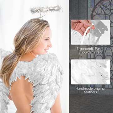 Toffos Angel Wings for Adult Costume with Halo Headband for Women, Girls Costume Accessories for Halloween Xmas Party (Large White)