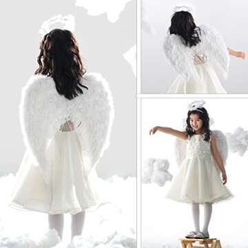 Toffos Angel Wings for Adult Costume with Halo Headband for Women, Girls Costume Accessories for Halloween Xmas Party (Large White)