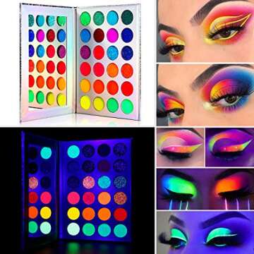 DE'LANCI Neon Eyeshadow Palette Glow in the Dark, Aurora Glow Eyeshadow Pallets Stage, Halloween Chr...