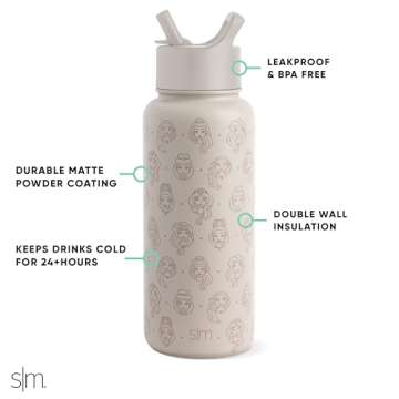 Simple Modern Disney Princess Water Bottle with Straw Lid Vacuum Insulated Stainless Steel Metal The...