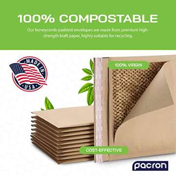 Eco-Friendly Honeycomb Padded Mailers - 250 Pack, 6x10, 100% Recyclable