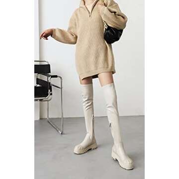 vivianly Women's Patform Long Boots Stretchy Chunky Heel Thigh High Over The Knee Boots Size 6