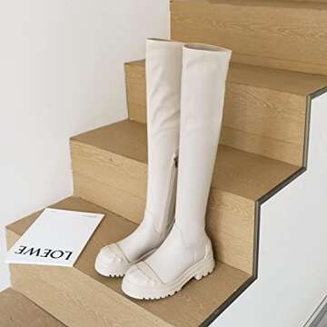 vivianly Women's Patform Long Boots Stretchy Chunky Heel Thigh High Over The Knee Boots Size 6