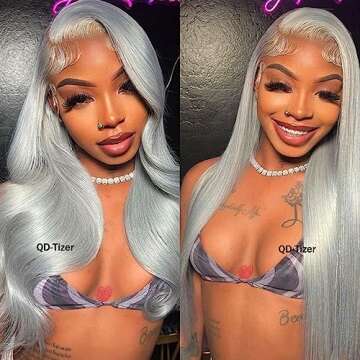 QD-Tizer Grey Color Long Hair Wigs for Women Sliver Grey Synthetic Lace Front Wigs Glueless Pre Plucked Natural Hairline Long Straight Wigs for Black Women