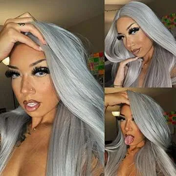 QD-Tizer Grey Color Long Hair Wigs for Women Sliver Grey Synthetic Lace Front Wigs Glueless Pre Plucked Natural Hairline Long Straight Wigs for Black Women