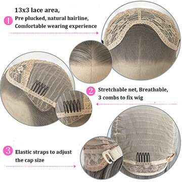 QD-Tizer Grey Color Long Hair Wigs for Women Sliver Grey Synthetic Lace Front Wigs Glueless Pre Plucked Natural Hairline Long Straight Wigs for Black Women