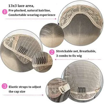 QD-Tizer Grey Color Long Hair Wigs for Women Sliver Grey Synthetic Lace Front Wigs Glueless Pre Plucked Natural Hairline Long Straight Wigs for Black Women