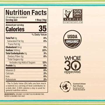 Big Tree Farms Organic Coco Aminos - Liquid Coconut Aminos, Soy-Free Sauce, Low Sodium, Soy Alternative, Gluten Free - Original, 32 Fl Oz (Pack of 1)