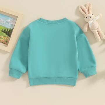 YINGISFITM Toddler Baby Girl Boy Easter Outfit Bunny Shirt Embroidery Long Sleeve Crewneck Sweatshirt Sweater Blouse Top (egg stra green,4-5 Years)
