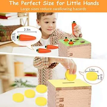 nanayo 4-for-1 Play Kit Includes Object Permanence Box, Montessori Coin Carrot Harvest Game, Matchstick Color Drop Game – Toys for Babies 6-12 Months, 1 Year, 2 Year and 3