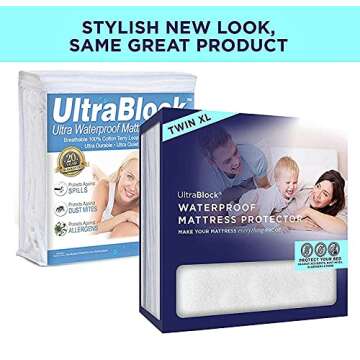 UltraBlock Waterproof Mattress Protector (Twin XL) – Breathable, Noiseless Mattress Cover, Fitted ...