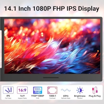 Laptop Screen Extender 14 inch Laptop Monitor Extender 1080P IPS, 280° Rotation Portable Monitor fo...