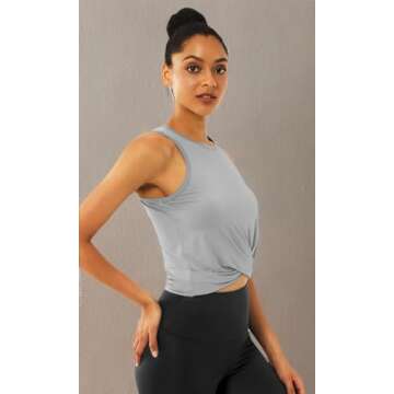 Sanutch Crop Tops Fitness for Women Athletic Yoga Tank Tops Fitted Tank Cropped Workout Top Light Gray S