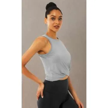 Sanutch Crop Tops Fitness for Women Athletic Yoga Tank Tops Fitted Tank Cropped Workout Top Light Gray S
