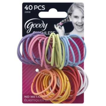 Goody Kids Ouchless Elastic Hair Ties - 40 Ct, Assorted Colors, 2MM Rubber Bands for Hair, Pain-Free...