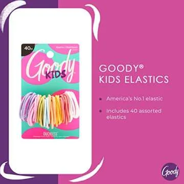 Goody Kids Ouchless Elastic Hair Ties - 40 Ct, Assorted Colors, 2MM Rubber Bands for Hair, Pain-Free Hair Accessories for Girls & Boys, Made for Long-Lasting Braids, Ponytails & More, For Fine Hair