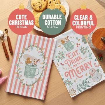 Honeyplum Christmas Kitchen Towel Set of 2 - Pink Gingerbread Christmas Decor - 18 x 26 Cotton Hand ...