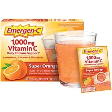 Emergen-C 1000mg Vitamin C Powder for Daily Immune Support Caffeine Free Vitamin C Supplements with Zinc and Manganese, B Vitamins and Electrolytes, Super Orange Flavor - 30 Count