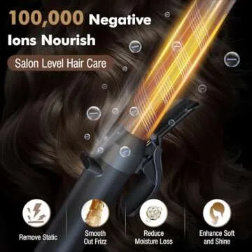 Luxspire Rotating Curling Iron, 1 inch, with Long Titanium Barrel for Short/Long Hair, Instant Heat Ionic Curling Iron, 5 Temps, Professional Self Curling Hair Curler, Black