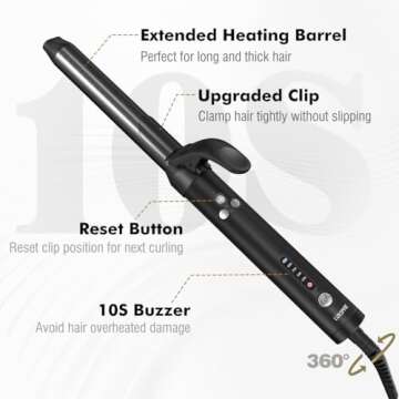 Luxspire Rotating Curling Iron, 1 inch, with Long Titanium Barrel for Short/Long Hair, Instant Heat Ionic Curling Iron, 5 Temps, Professional Self Curling Hair Curler, Black