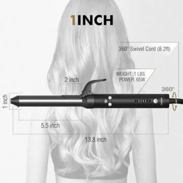 Luxspire Rotating Curling Iron, 1 inch, with Long Titanium Barrel for Short/Long Hair, Instant Heat Ionic Curling Iron, 5 Temps, Professional Self Curling Hair Curler, Black
