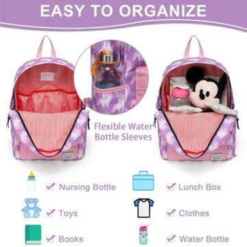 VASCHY Backpack for Little Girls, Preschool Backpacks for kindergarten with Chest Strap Pink Unicorn