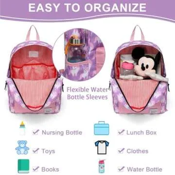 VASCHY Backpack for Little Girls, Preschool Backpacks for kindergarten with Chest Strap Pink Unicorn