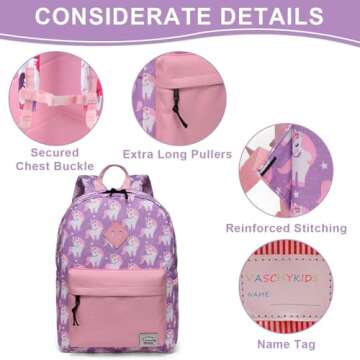 VASCHY Backpack for Little Girls, Preschool Backpacks for kindergarten with Chest Strap Pink Unicorn