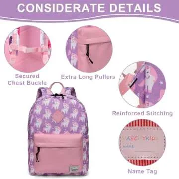 VASCHY Backpack for Little Girls, Preschool Backpacks for kindergarten with Chest Strap Pink Unicorn
