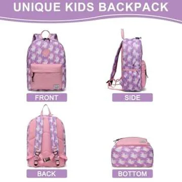 VASCHY Backpack for Little Girls, Preschool Backpacks for kindergarten with Chest Strap Pink Unicorn